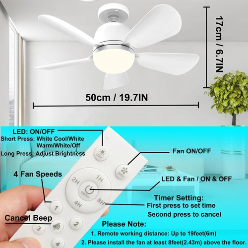 2Pack Socket Fan Light, Ceiling Fans with Lights and Remote, E26 Screw in Light Socket Ceiling Fan Light Bulb, Dimmable Lower Powerful Airflow Quiet LED Fan Lights for Bedroom Living Room Kitchen