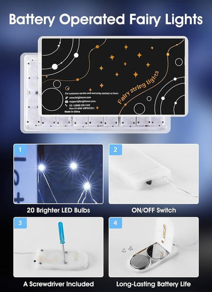 Brightown Fairy Lights - 24 Pack Battery Operated 7Ft Mini String Lights | Waterproof Silver Wire for Bedroom, Patio, Wedding, Christmas Decor (Pure White)