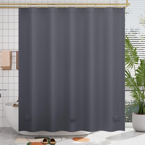 AmazerBath Dark Grey Shower Curtain Plastic, PEVA Shower Curtain Heavy Duty, Gray Shower Curtains for Bathroom, Waterproof Shower Curtain 72x72 with 3 Big Weighted Stones and 12 Rustproof Grommets