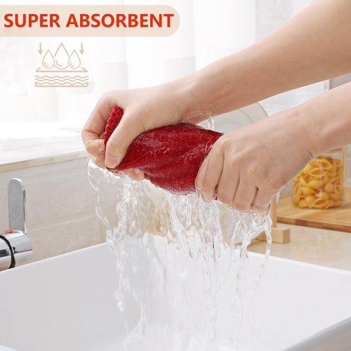 Homaxy 100% Cotton Waffle Weave Dish Cloths - Ultra Soft & Absorbent Quick-Drying Towels | 12x12 Inches, 6-Pack, Red