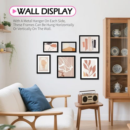 HOMERHYME 8x10 Picture Frame Set of 8 - Black Tabletop & Wall Display Frames | Fits 5x7 with Mat or 8x10 Without