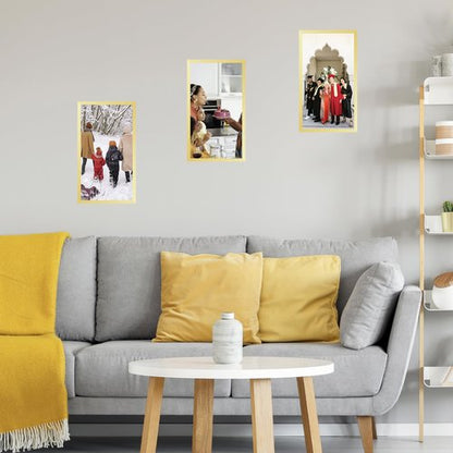 JCJMY 9x16 Picture Frame Gold for Wall Hanging, Wall Mounting Horizontally or Vertically, 9 x 16 Wall Gallery Poster Photo Frame with Shatter Resistant Plexiglass, Gold