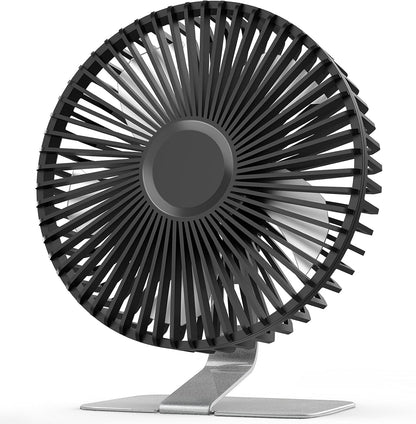 SLENPET USB Small Desk Fan - 6 Inch, Ultra-Quiet, 4 Speeds, 90° Adjustable, Portable Metal Base - Silver