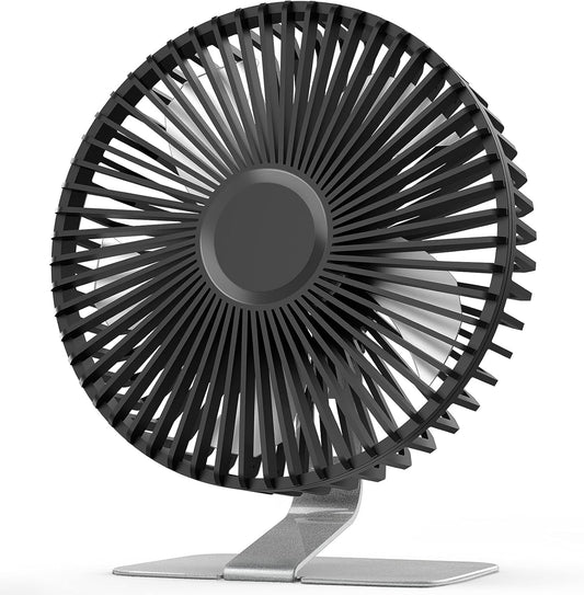 SLENPET USB Small Desk Fan - 6 Inch, Ultra-Quiet, 4 Speeds, 90° Adjustable, Portable Metal Base - Silver
