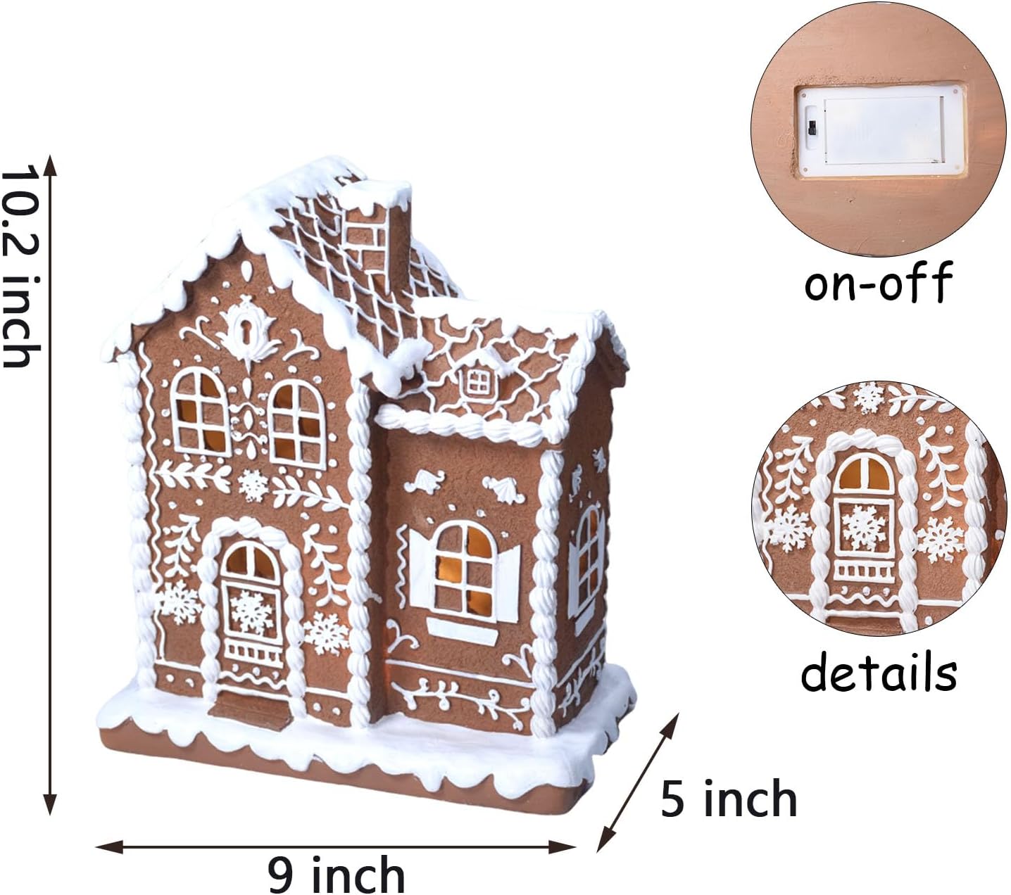 Sheaifun Gingerbread House Decor - Indoor Resin Christmas Decoration with LED Lights | 9 x 5 x 10.2 Inch