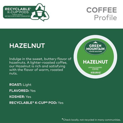 Green Mountain Coffee Roasters Hazelnut K-Cup Pods - Light Roast Coffee, 72 Count for Easy Brewing
