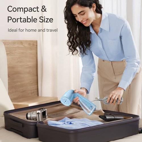 HiLIFE Steamer for Clothes, Portable Handheld Design, 240ml Big Capacity, 700W, Strong Penetrating Steam, Removes Wrinkle, for Home, Office and Travel(ONLY FOR 120V) (sky blue)