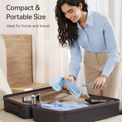 HiLIFE Steamer for Clothes, Portable Handheld Design, 240ml Big Capacity, 700W, Strong Penetrating Steam, Removes Wrinkle, for Home, Office and Travel(ONLY FOR 120V) (sky blue)
