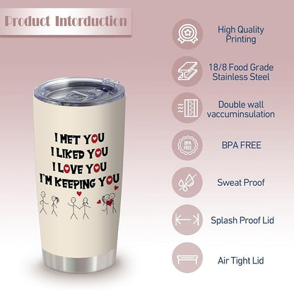 20oz Romantic Couple Stainless Steel Tumbler with Lid - Variation: I'm Keeping You
