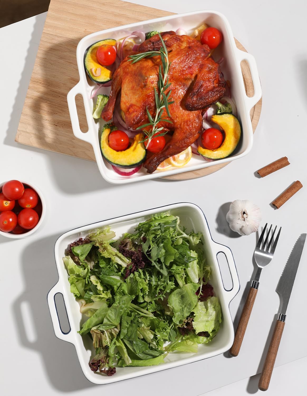 Sweejar 8x8 Baking Pan - Ceramic Casserole Dish with Double Handles | 2 QT White Square Dish for Brownies & Lasagna