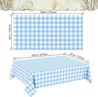 Skiennix Blue Gingham Tablecloth - Disposable Light Blue Checkered Design | Perfect for Outdoor Events (54 x 108 Inch)