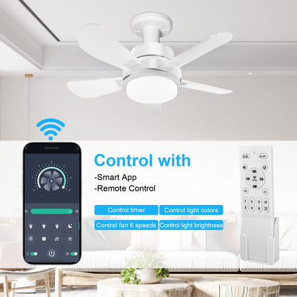 Socket Fan Light, Socket Fan, Socket Fan Light with Remote,Small Ceiling Fans with Lights,Screw in Ceiling Fan in Light Socket for Bedroom, Kitchen, Living Room, Garage (White, 15.8)