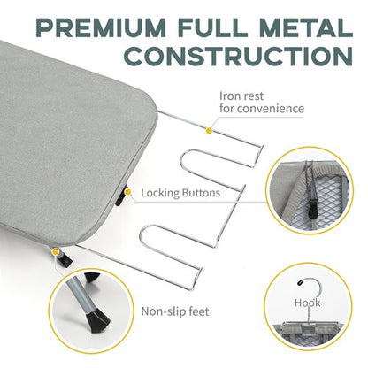 Metal Foldable Tabletop Ironing Board with Iron Rest, Portable Ironing Board Small with Heat Resistant Cotton Cover, RAINHOL Mini Iron Board for Small Space and Travel, 31"x12", Gray