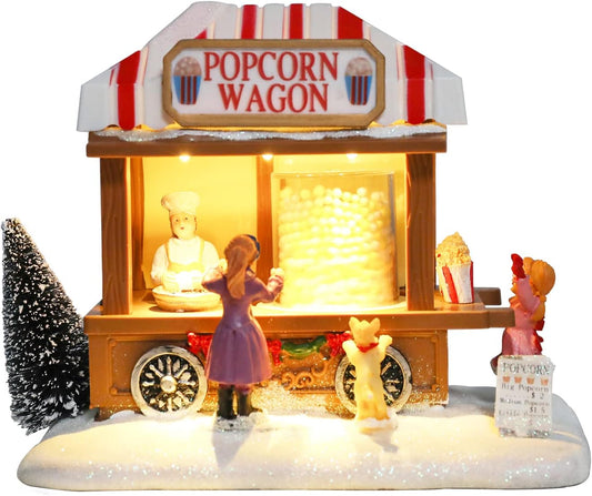 Regine Switzerland Christmas Village Collectible House - Popcorn House with LED Light & Music | Indoor Xmas Decor