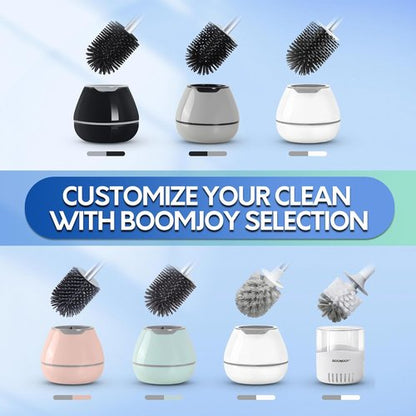 BOOMJOY Toilet Brush Set - Silicone Toilet Bowl Cleaner with Tweezers for Effective Bathroom Cleaning | Pink