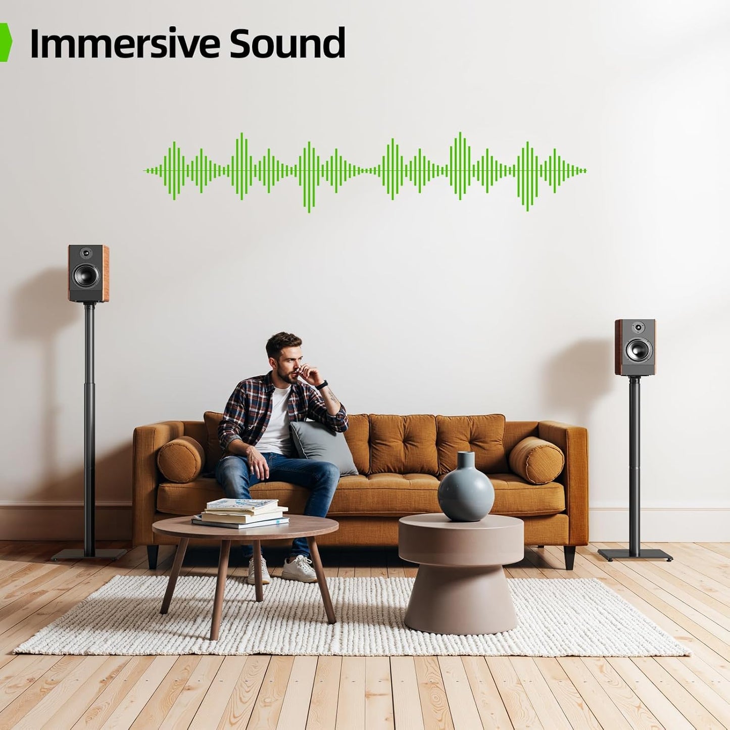 USX MOUNT Bookshelf Speaker Stands - Height Adjustable 32-42 Inch for Surround Sound | Max Load 11 lbs