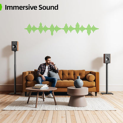 USX MOUNT Bookshelf Speaker Stands - Height Adjustable 32-42 Inch for Surround Sound | Max Load 11 lbs
