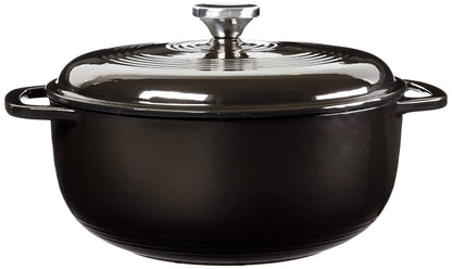 Lodge 6 Quart Enameled Cast Iron Dutch Oven with Lid – Dual Handles – Oven Safe up to 500° F or on Stovetop - Use to Marinate, Cook, Bake, Refrigerate and Serve – Midnight Chrome