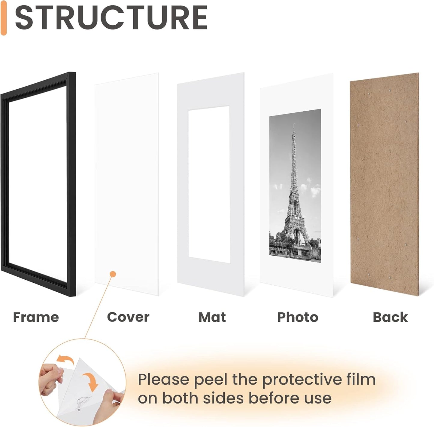 Upsimples 8x10 Picture Frame Set of 5 - Includes 8.5x11 Certificate Frame | Stylish Home Decor