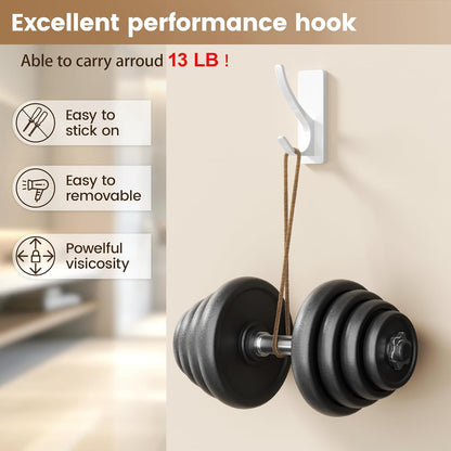 Pickpiff White Self-Adhesive Coat Hooks - 13LB Extra Strong Stainless Steel Wall Hooks | 10 Pack for Bathroom, Kitchen, and More