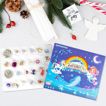OuMuaMua Advent Calendar Charm Bracelets - 24 Days Christmas Countdown with Mermaid & Unicorn | DIY Jewelry Kit for Girls & Women