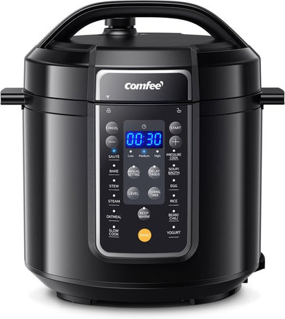 COMFEE’ 12-in-1 Electric Pressure Cooker - Versatile Non-Stick Pot & Yogurt Maker | 6 Quart Black