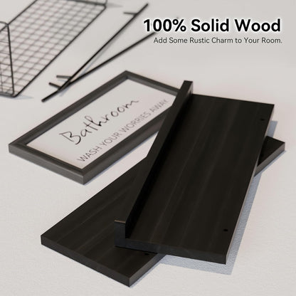 WOPITUES Floating Wall Shelves - Stylish Bathroom Organizers with Metal Guardrail | Black Finish