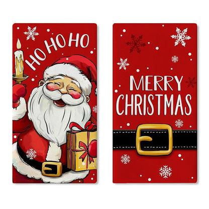 Santa Christmas Red Kitchen Towels Set of 2 - Durable Farmhouse Dish Cloths (Variation: Santa)
