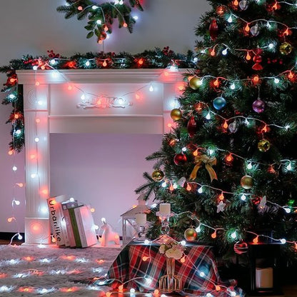 JMEXSUSS Globe String Lights - 100 LED Red and White Christmas Lights for Festive Decor