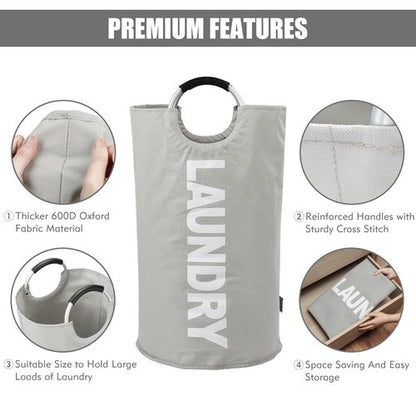DOKEHOM 95L Large Laundry Basket, Collapsible Laundry Bag, Freestanding Tall Clothes Hamper, Foldable Washing Bin (Grey)