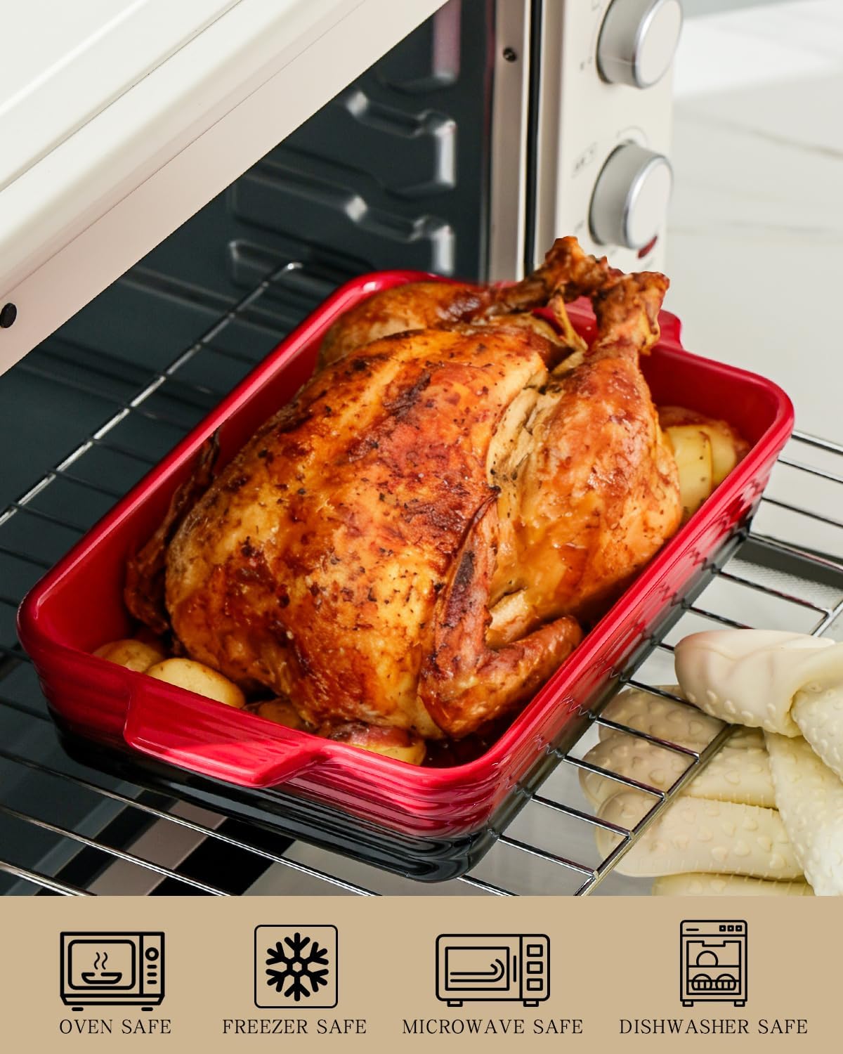 Skiennix Casserole Dishes - Heat-Resistant Ceramic Bakeware Set of 4 | Ideal for Lasagna, Cake & More (Red, 9.4"-14.7")