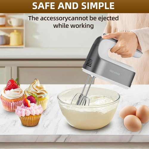 GELANGS 400W Hand Mixer - Turbo Boost, 5-Speed Control, Copper Motor | 3 Dishwasher-Safe Attachments