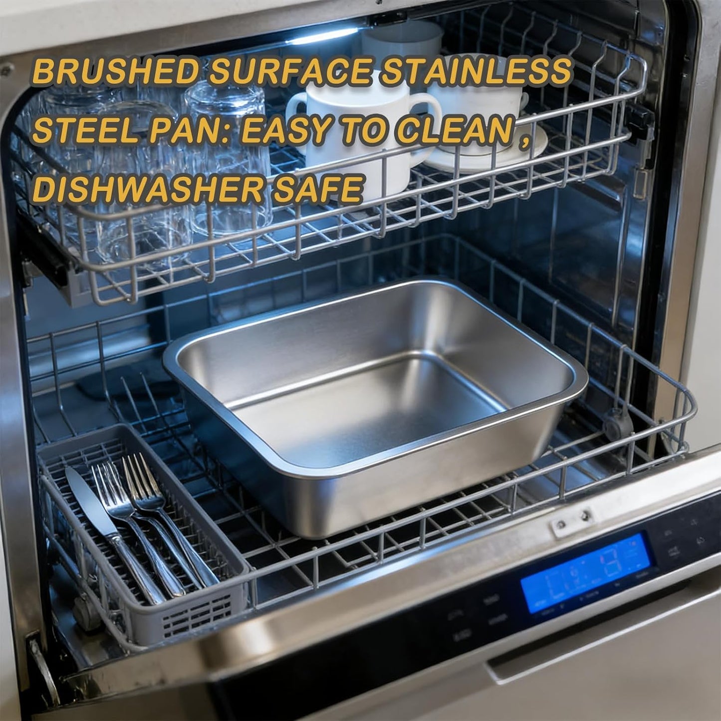 Stainless Steel Baking Pan Set by [Brand Name] - 2-Piece Lasagna & Roasting Pans with Lids | 4-Inch Deep, 7.4 QT & 5.1 QT