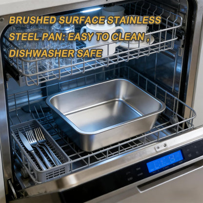Stainless Steel Baking Pan Set by [Brand Name] - 2-Piece Lasagna & Roasting Pans with Lids | 4-Inch Deep, 7.4 QT & 5.1 QT