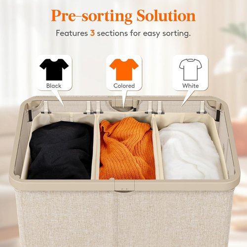 Lifewit Large 165L Laundry Basket - Foldable Hamper with Lid & Removable Bag | Beige