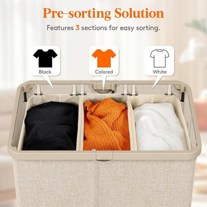 Lifewit Large 165L Laundry Basket - Foldable Hamper with Lid & Removable Bag | Beige
