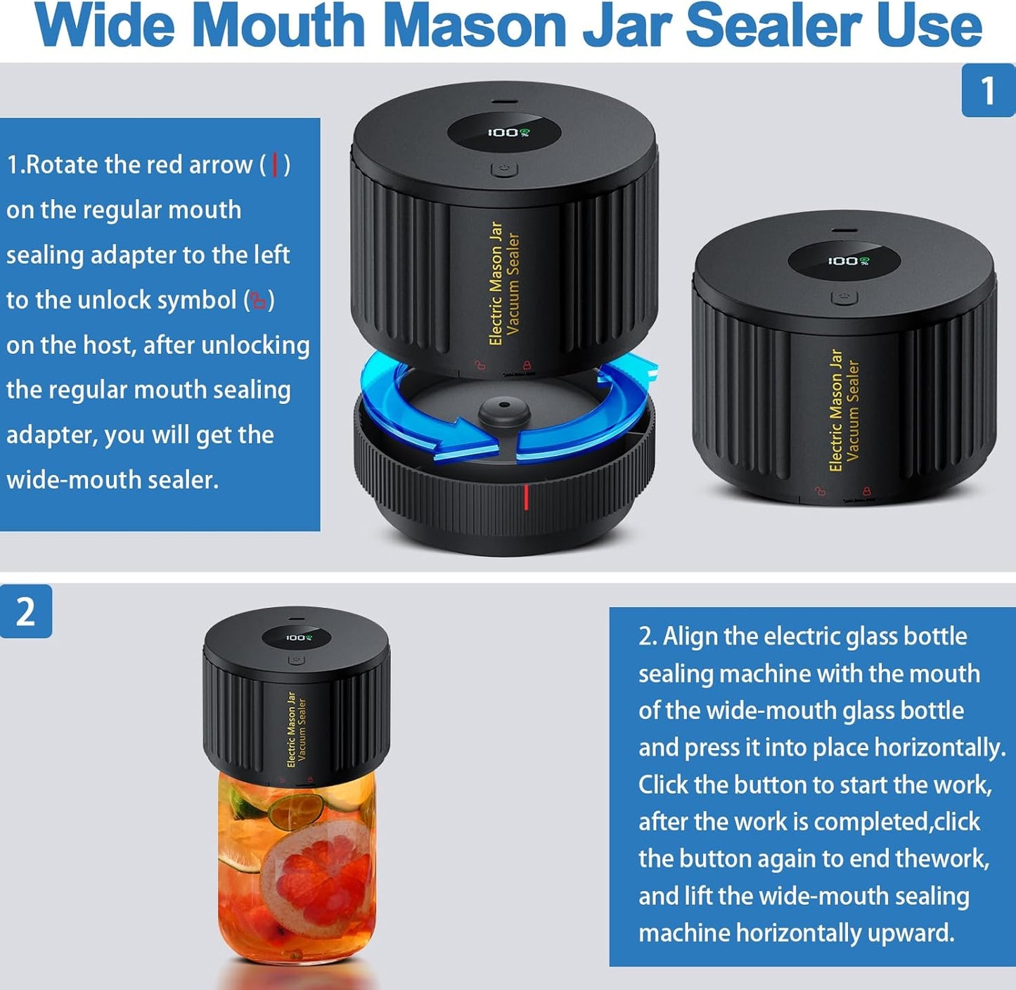 Skiennix Electric Mason Jar Vacuum Sealer Kit - Ideal for Wide & Regular Mouth Jars