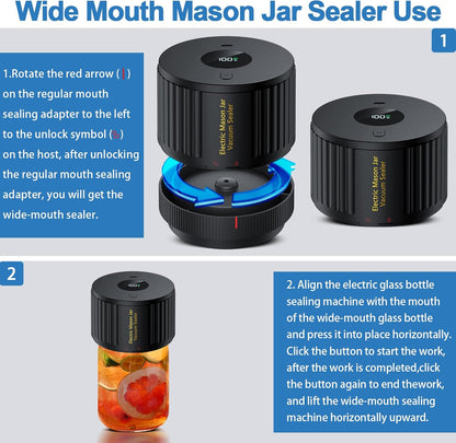 Skiennix Electric Mason Jar Vacuum Sealer Kit - Ideal for Wide & Regular Mouth Jars