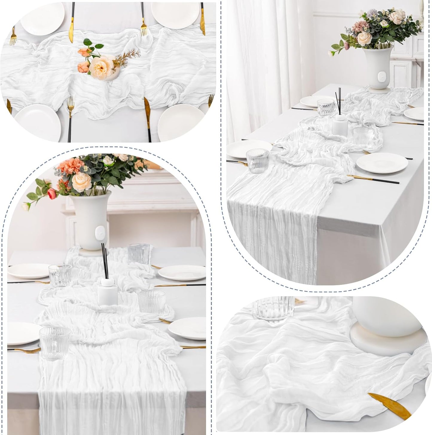 Skiennix 12-Pack White Spring Easter Table Runners - 10FT Boho Gauze Cheesecloth | 21 x 120 Inch for Weddings & Parties