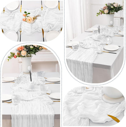 Skiennix 12-Pack White Spring Easter Table Runners - 10FT Boho Gauze Cheesecloth | 21 x 120 Inch for Weddings & Parties