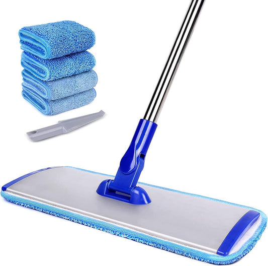 Skiennix 18" Microfiber Mop - Professional Floor Cleaning with Stainless Steel Handle & 4 Washable Pads