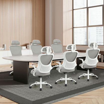 Skiennix Ergonomic Office Chair - Adjustable Lumbar Support & Flip-Up Armrests | High Back Mesh Taskchair in Grey