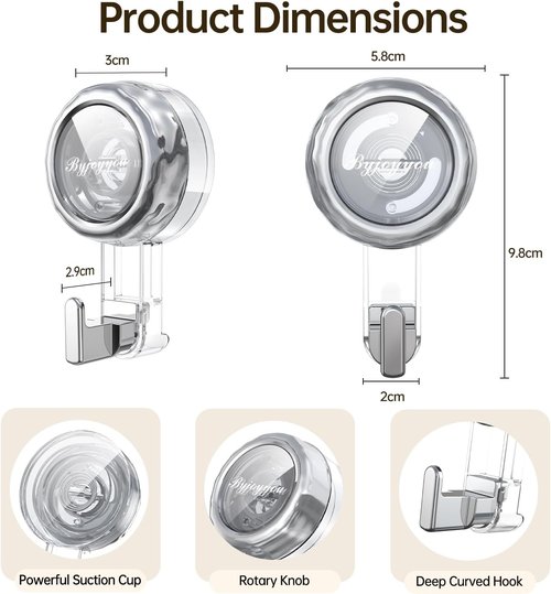 Heavy Duty Suction Cup Hooks by [Brand Name] - Strong Waterproof Hangers for Wreaths, Showers & Glass Doors