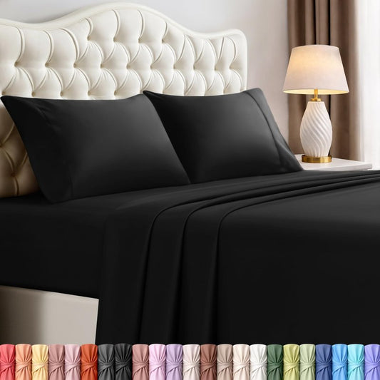 Utopia Bedding California King Size Sheet Set – 4 Piece Bed Sheets, Soft and Breathable Microfiber, Includes 1 Fitted Sheet, 1 Flat Sheet and 2 Pillowcases – Oeko Tex (Black)