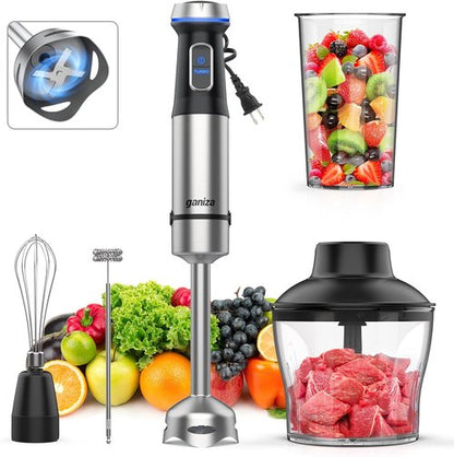 Ganiza Immersion Blender - 5-in-1 Handheld Blender with 1000W Motor & Stainless Steel Blade | Includes 800ml Beaker, 600ml Chopper, Whisk & Milk Frother