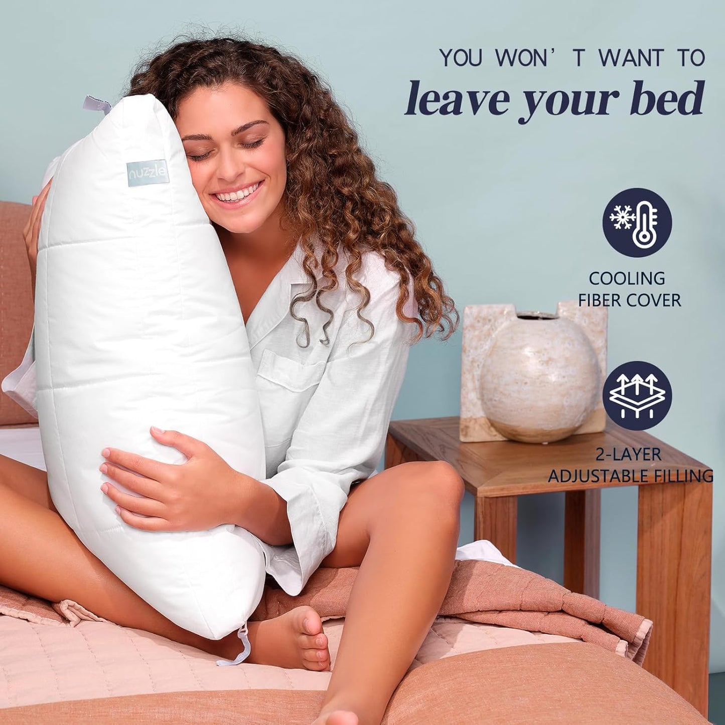 Skiennix Cooling Adjustable Pillows Set of 2 | Luxury Queen Size for Side Sleepers - Soft & Firm Comfort