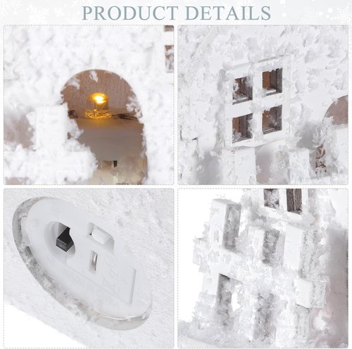 Cabilock Christmas Village Houses Set - 3PCS White Wood Snowflake Ornaments with LED Lights | DIY Winter Decor