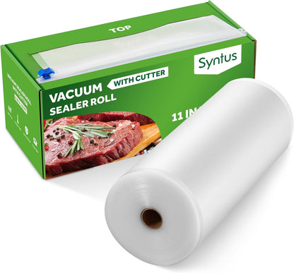 Syntus Food Vacuum Seal Roll - 11" x 150' BPA-Free Bags with Cutter Dispenser for Meal Prep & Storage