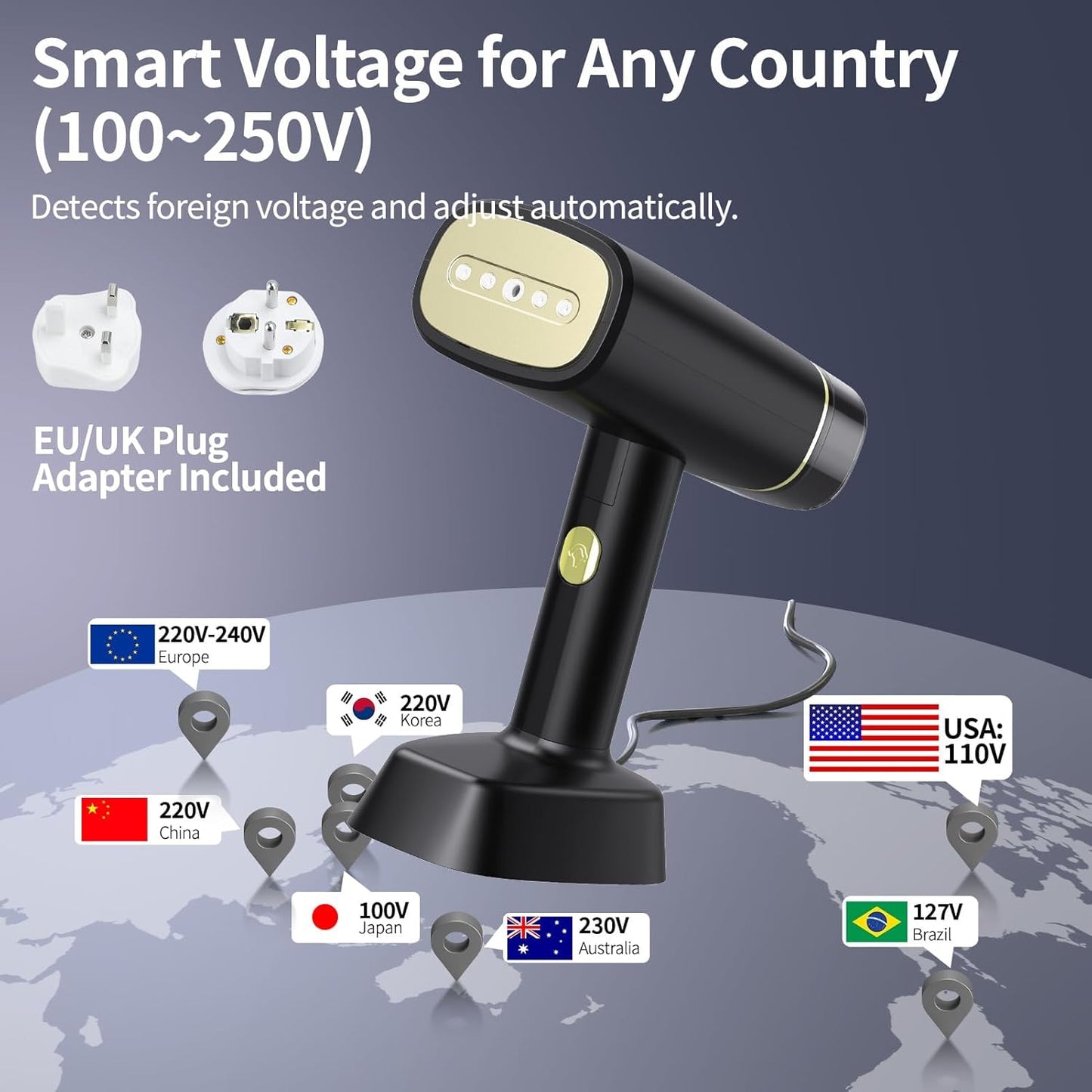 Skiennix Travel Steamer - Dual Voltage Portable Mini Clothes Steamer with European Plug Adapter | Perfect for International Travel