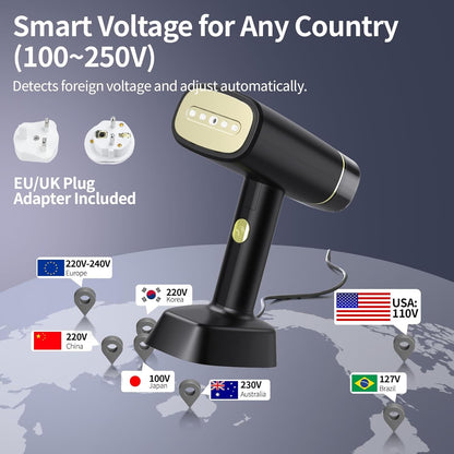 Skiennix Travel Steamer - Dual Voltage Portable Mini Clothes Steamer with European Plug Adapter | Perfect for International Travel
